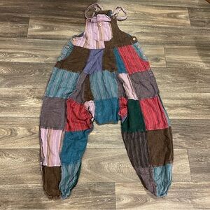 Shop Therapy Patchwork Overalls Woman’s Size Large Heavy 100% Cotton Boho